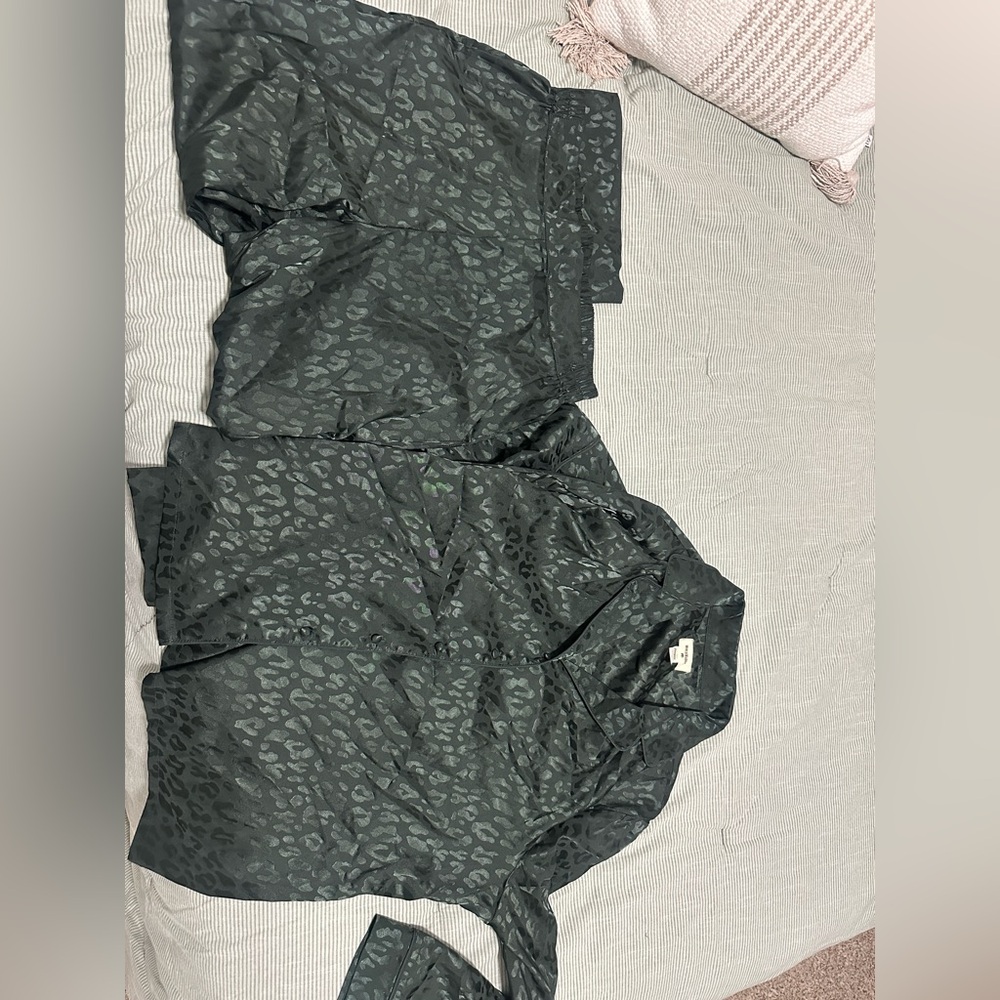 World Market Dark Green Leopard PJs
